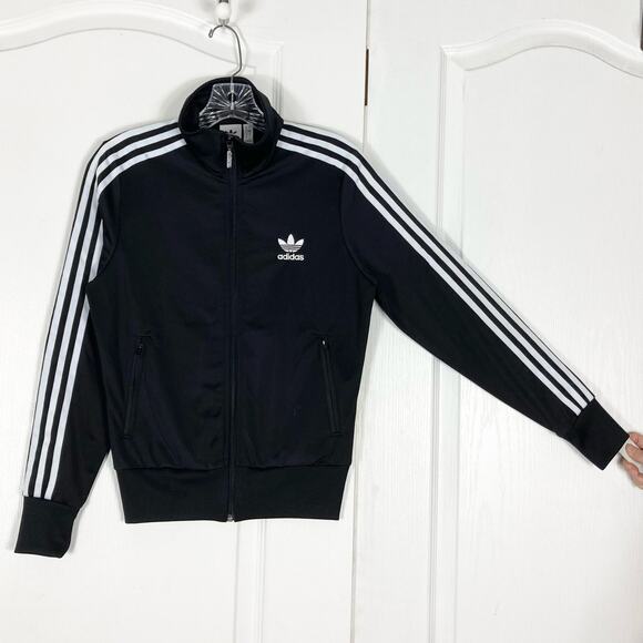 NWOT ADIDAS Track Jacket UK 8/US 4 Black”Firebird”White-Stripes Classic Original - Picture 2 of 10
